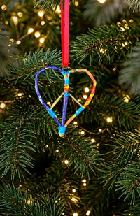 Handmade Peace Heart Ornament Upcycled fair trade handmade in Nepal.