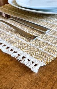 Handwoven ribbed cotton placemat with subtle square design available in assorted colors. Handmade in Nepal.
