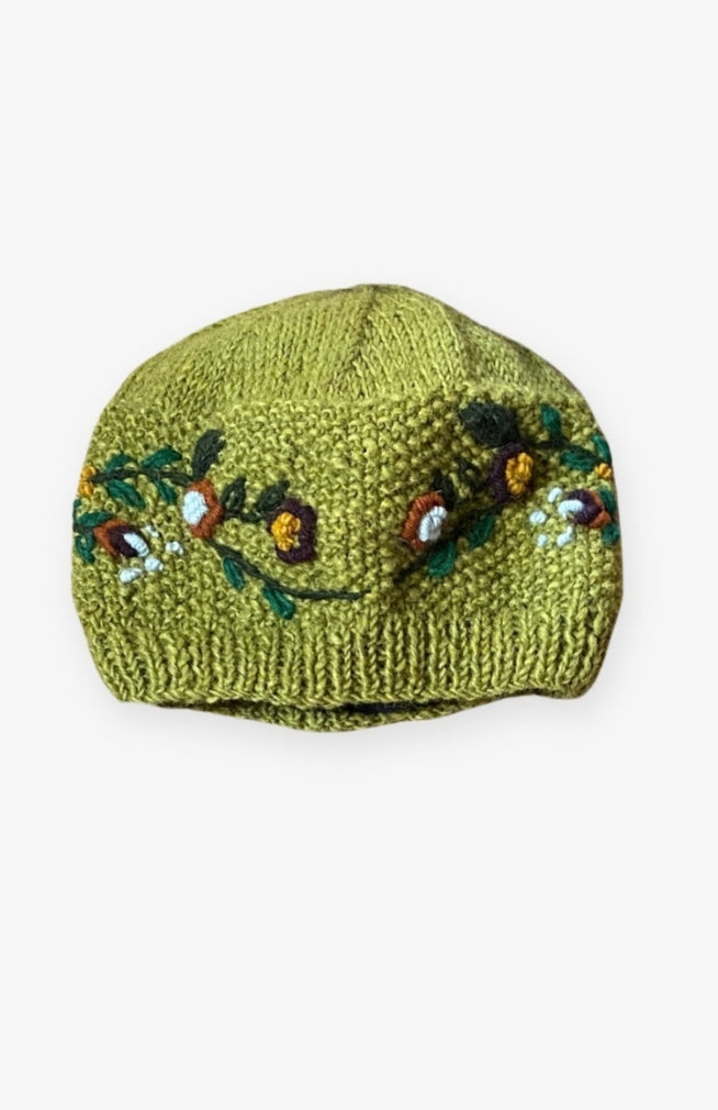 Handmade Wool Knit Embroidered Beanie Hat, Fleece Lined. Fair Trade, Handmade by artisans in Nepal.