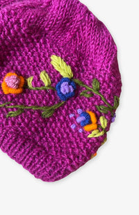 Handmade Wool Knit Embroidered Beanie Hat, Fleece Lined. Fair Trade, Handmade by artisans in Nepal.