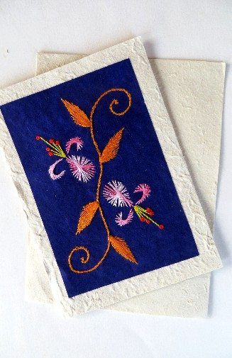 Handcrafted Lokta Paper Card w Embroidery, Assorted Designs