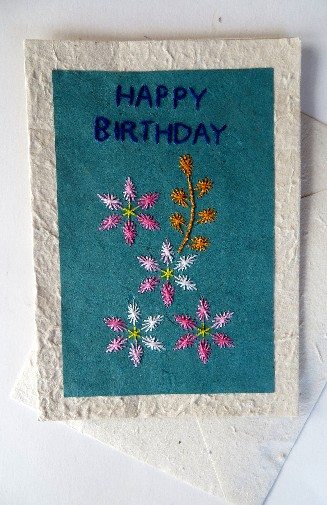 Handcrafted Lokta Paper Card w Embroidery, Assorted Designs