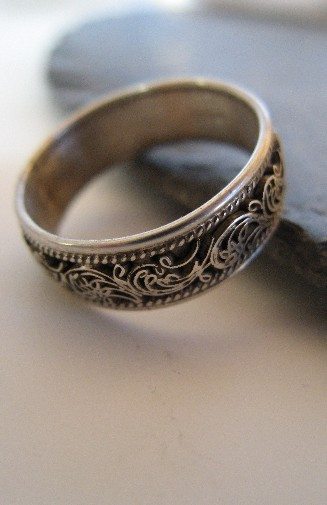Handcrafted Sterling Silver Filagree Medium Width Band Ring