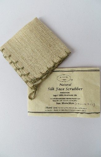 Woven Silk Fiber Washcloth with Colorful Border and Loop