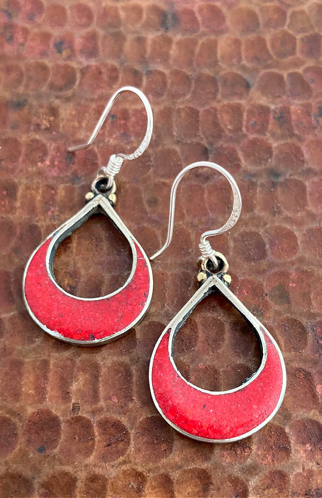 white metal, brass earrings, fair trade Nepal