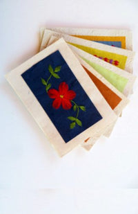 Handcrafted Lokta Paper Card w Embroidery, Assorted Designs