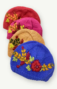 Cotton fleece lined hat, beanie, embroidered, fair trade Nepal