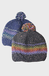 Hemp/wool knit hat with fleece lining, pom pom, fair trade Nepal