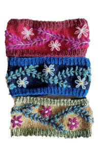 wool knit headband embroidered fair trade nepal