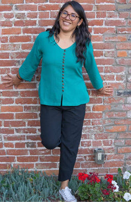 Cotton V Neck Shirt, 3/4 Sleeve