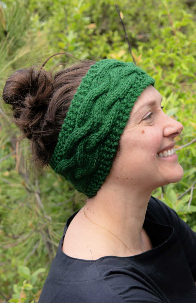 Wool Cable Knit Headband, Fleece Lined