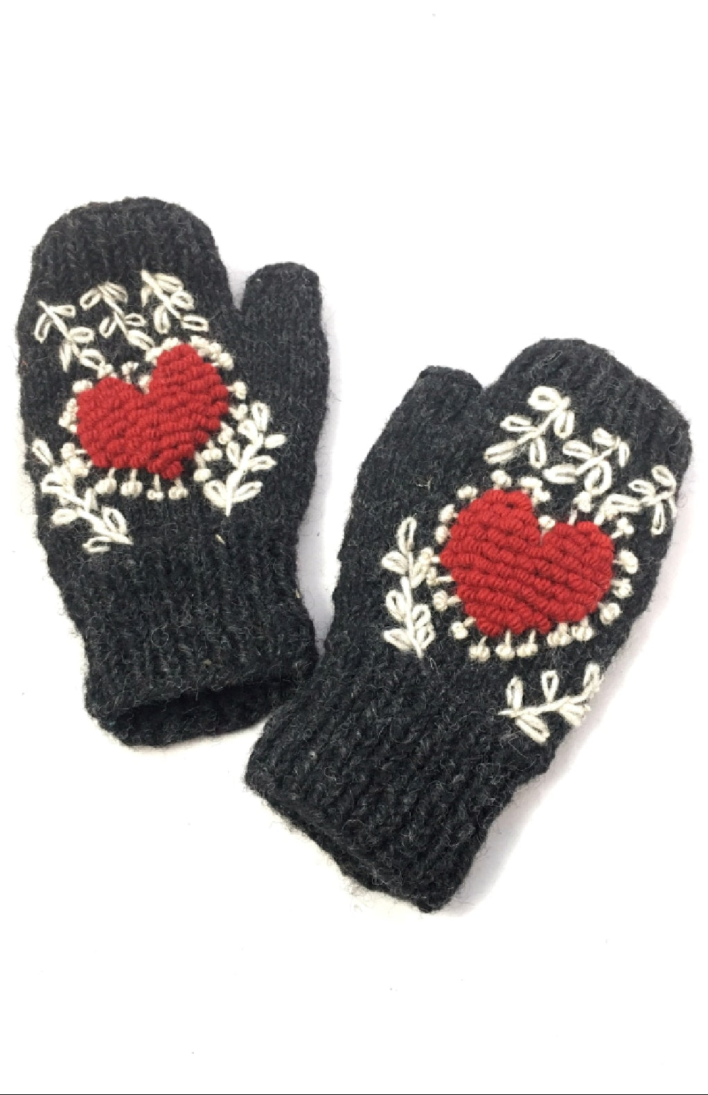 Hand Made Wool Knit Hat w/Heart Design, Fleece Lined