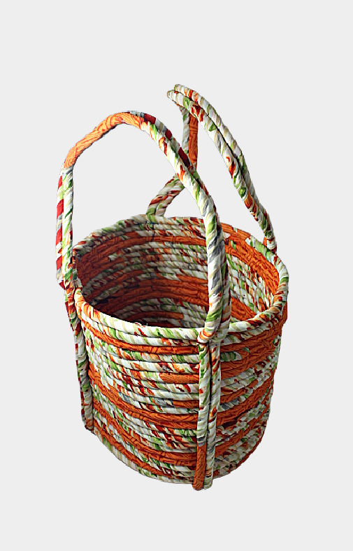 recycled silk coil wrapped market basket fair trade nepal