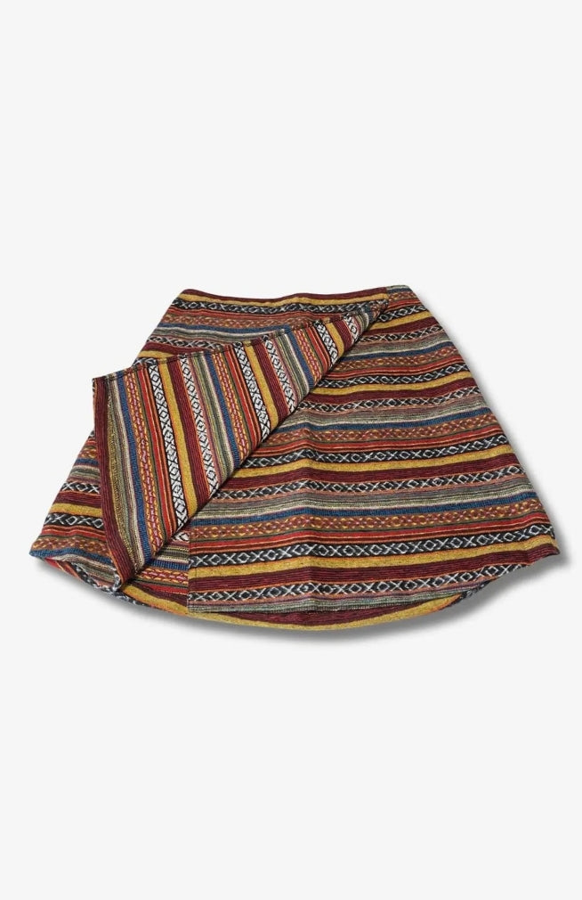 Soft brushed cotton short skirt with flap front and elastic waist, handmade by Artisans in Nepal.