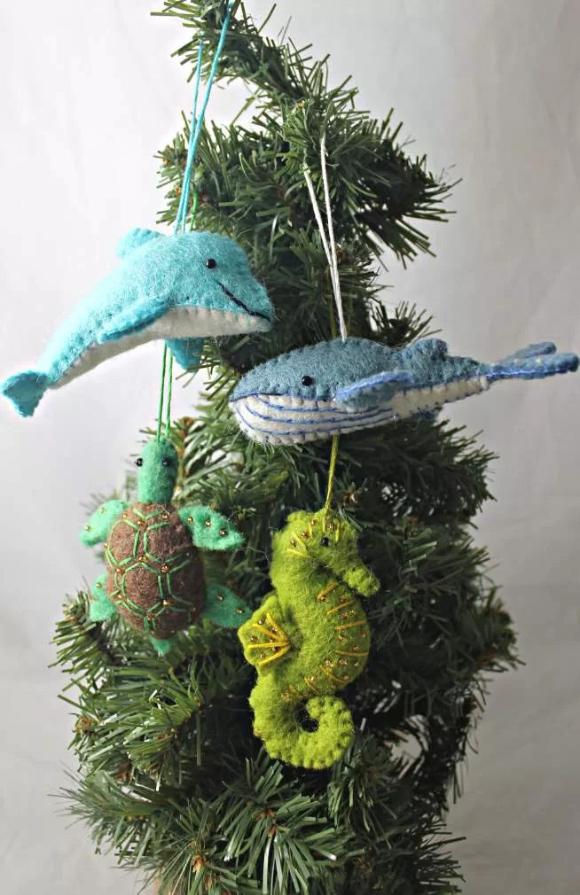 felt ornament whale dolphin turtle seahorse fair trade nepal