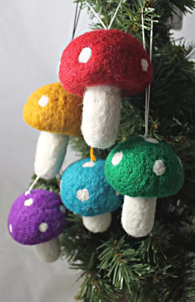 felt mushroom ornament fair trade nepal