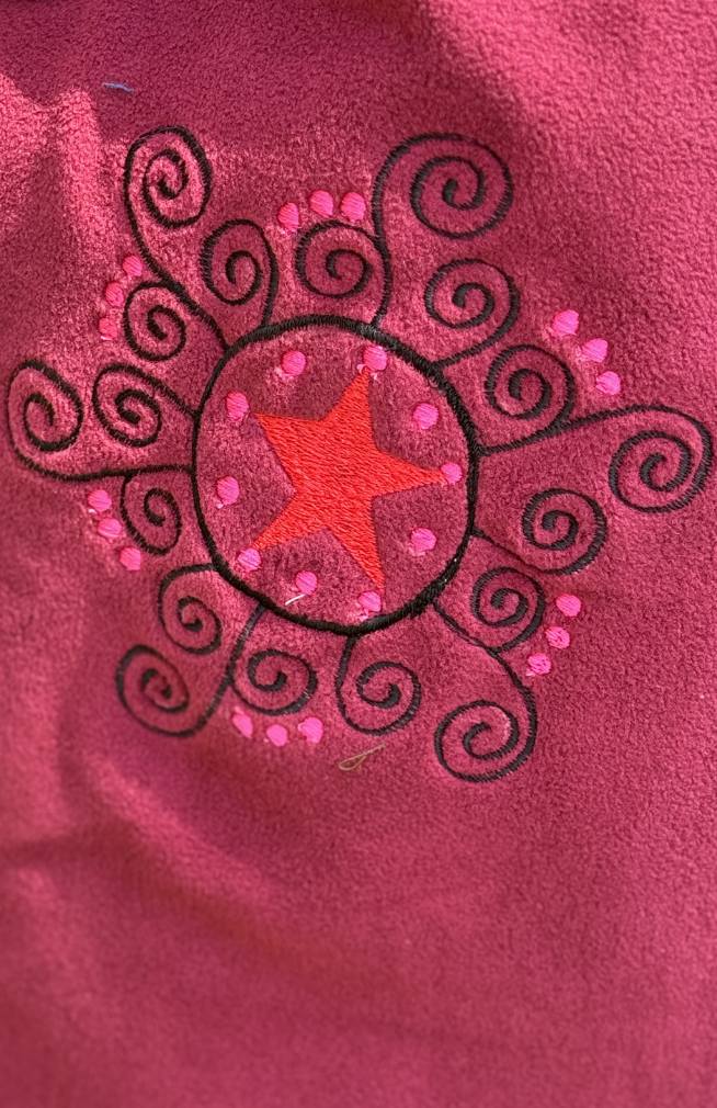 Cozy Fleece Jacket w Patterned Cotton Neck & Cuff Details