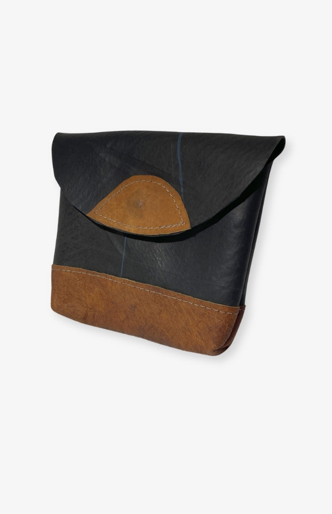 Small Recycled Rubber Clutch Handbag, made by artisans in Nepal. Fair Trade, unique, handcrafted, beautiful clutch handbag.