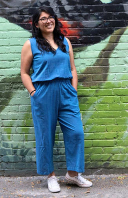 Handcrafted Sleeveless Cotton Pant Jumper w/ Elastic Waist