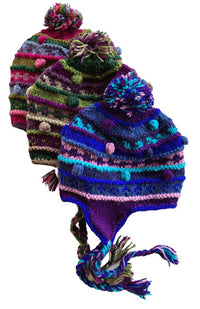 hand knit earflap hat, fair trade Nepal