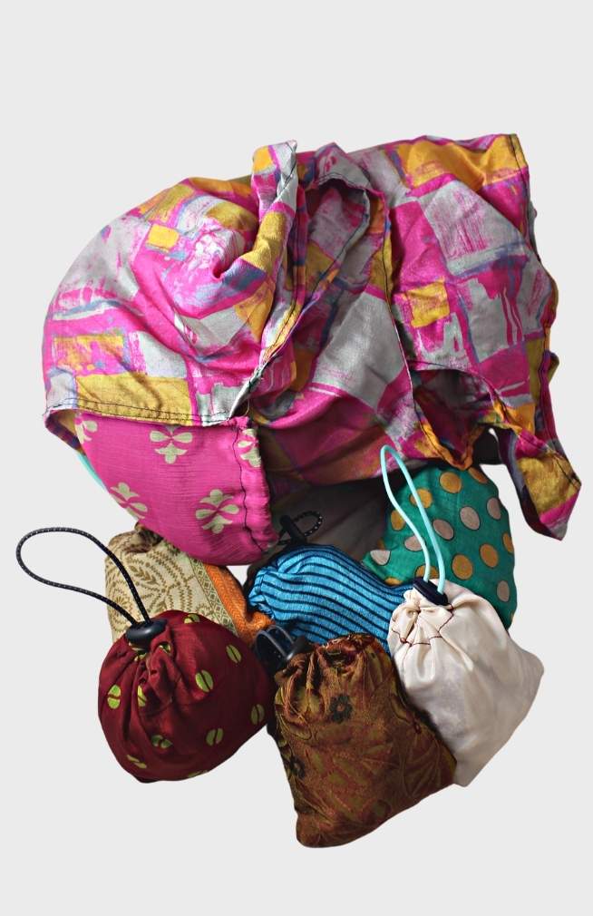 recycled silk grocery bag fair trade nepal