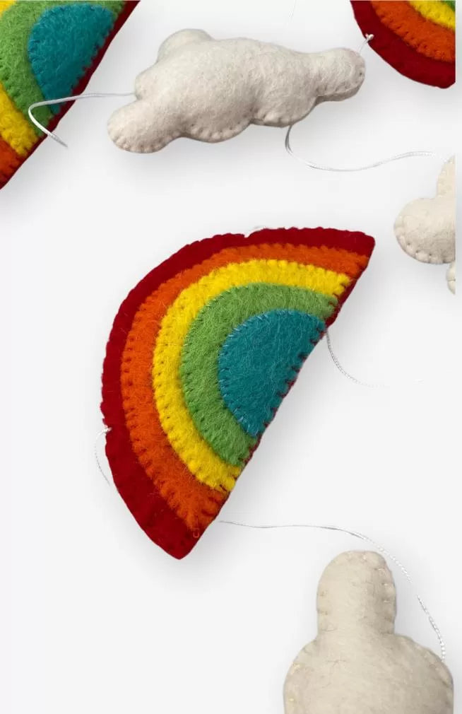 felt rainbow & cloud garland fair trade Nepal