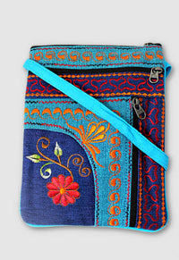 Embroidered Passport Bag - Vertical Zip Pocket