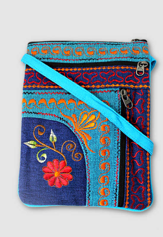 Embroidered Passport Bag - Vertical Zip Pocket