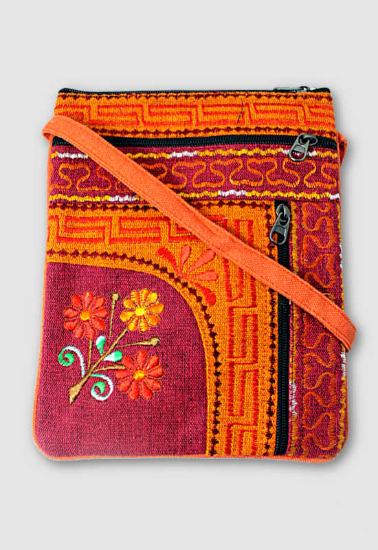 Embroidered Passport Bag - Vertical Zip Pocket