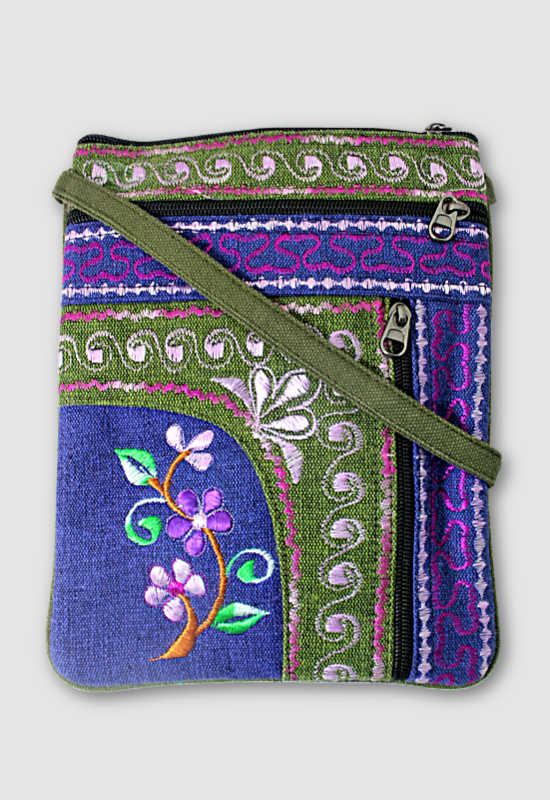 Embroidered Passport Bag - Vertical Zip Pocket