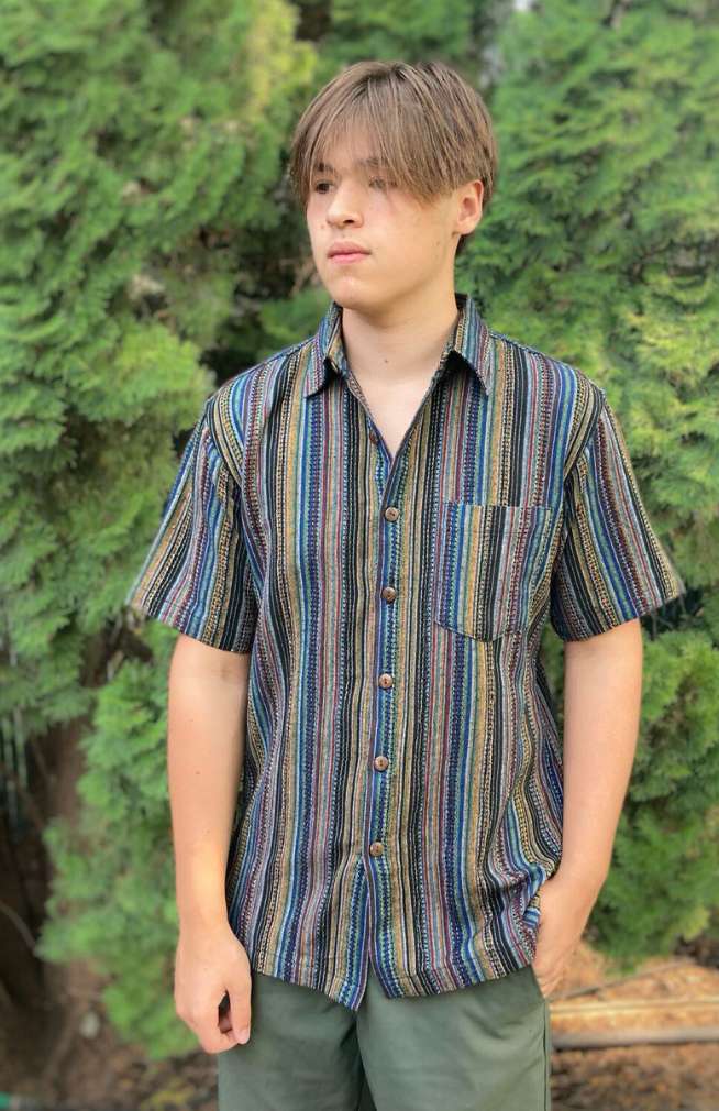 cotton men's short sleeved shirt fair trade Nepal