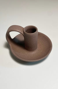 stoneware ceramic candle holder with handle. Handmade in Nepal.