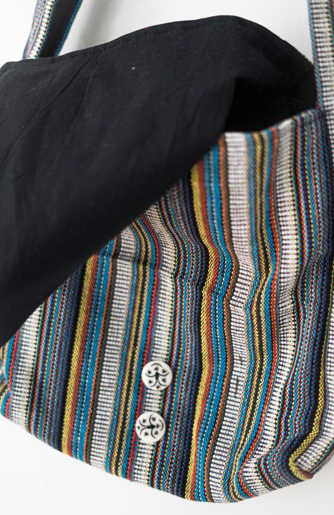 Striped Cotton Flap Bag