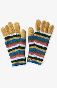 Wool glove fleece lined with stripes, handmade in by artisans in Nepal, assorted colors. Fair Trade 