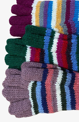 Wool glove fleece lined with stripes, handmade in by artisans in Nepal, assorted colors. Fair Trade 