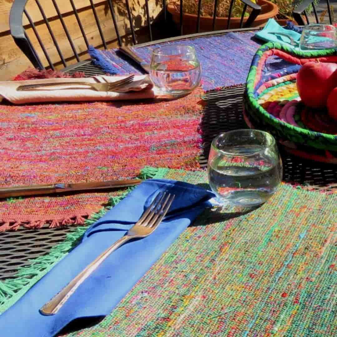 Hand Woven Repurposed Silk & Cotton Placemat with Fringe