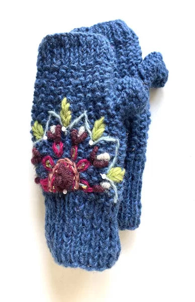 wool embroidered fingerless glove fair trade nepal
