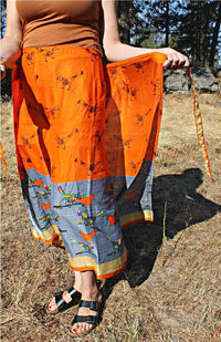 Handcrafted Recycled Silk Wrap Pants w Double Tie, Assorted