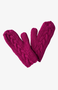 Wool Cable Knit Fleece Mitten Handmade by Artisans in Nepal. Fair Trade