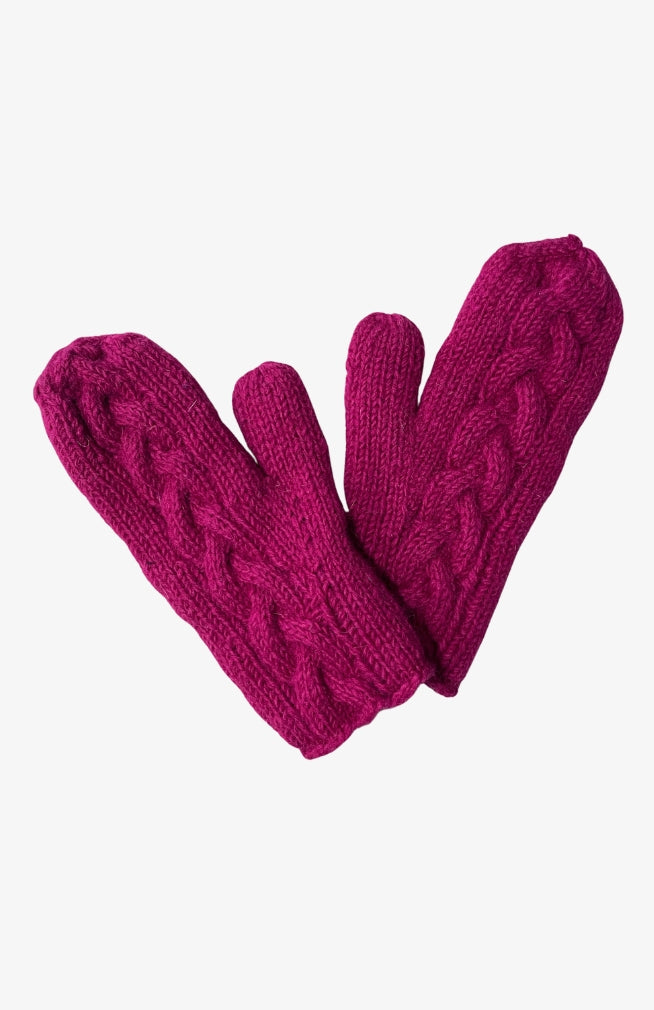 Wool Cable Knit Fleece Mitten Handmade by Artisans in Nepal. Fair Trade