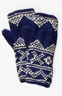 Hand crafted Nordic design wool fingerless gloves with fleece lining. Handmade by artisans in Nepal