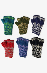 Hand crafted Nordic design wool fingerless gloves with fleece lining. Handmade by artisans in Nepal