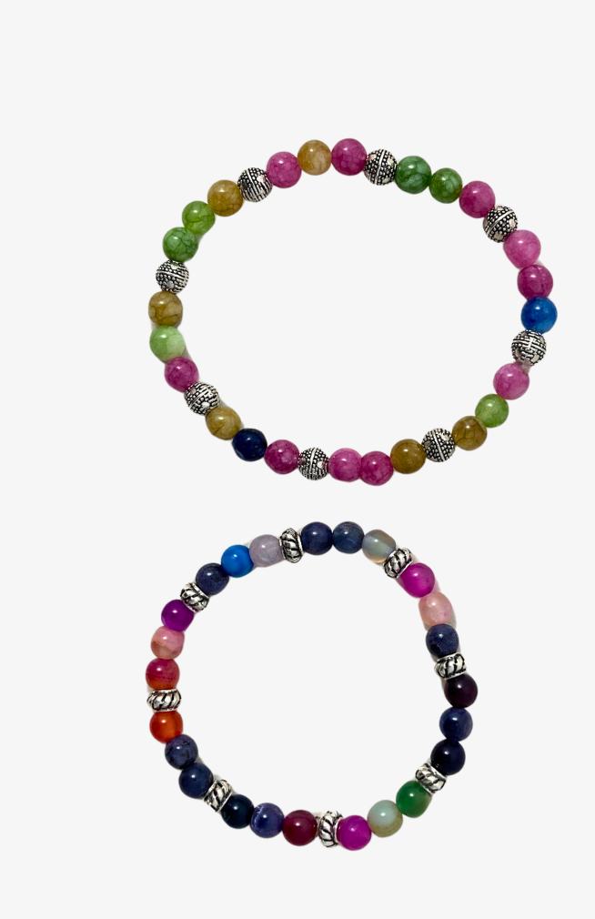 Assorted agate stone bracelet with metal spacer beads made in Nepal 