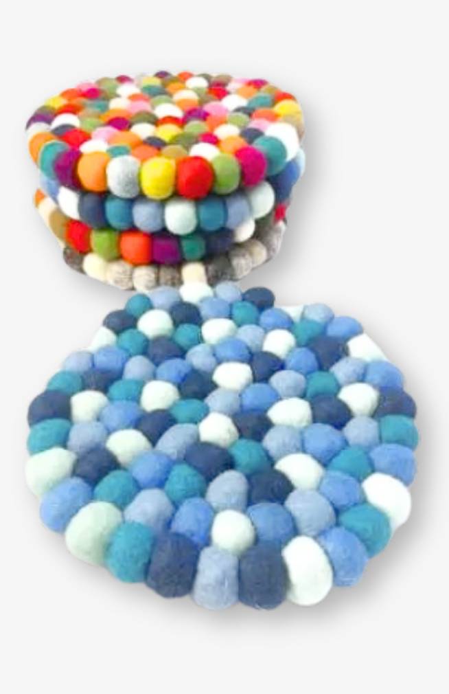 Hand Crafted Round Felt Ball Trivet, Assorted Color Options