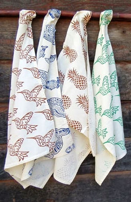 Hand Block-Printed Cotton Dishtowel-Natural, Assorted Motifs