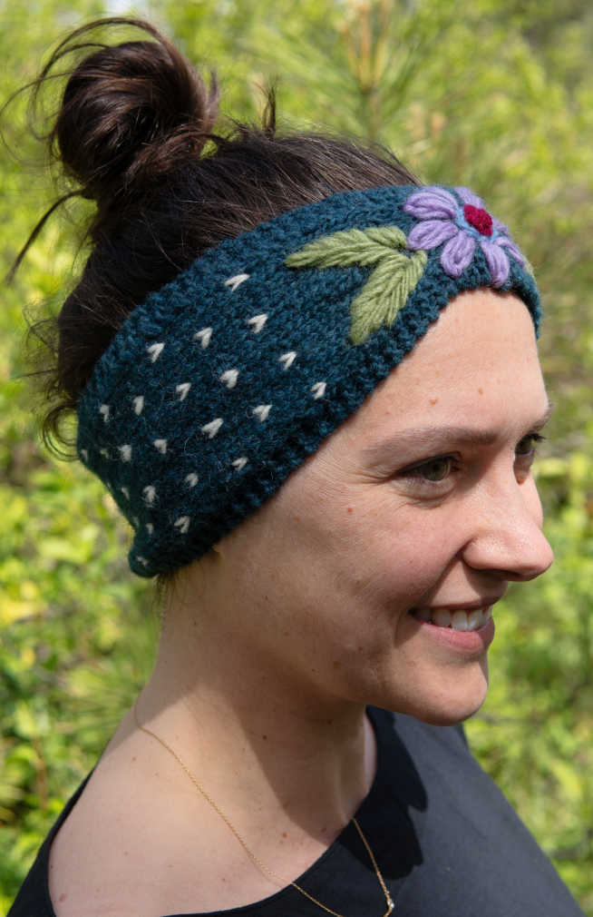Hand Crafted Embroidered Knit Headband, Fleece Lined