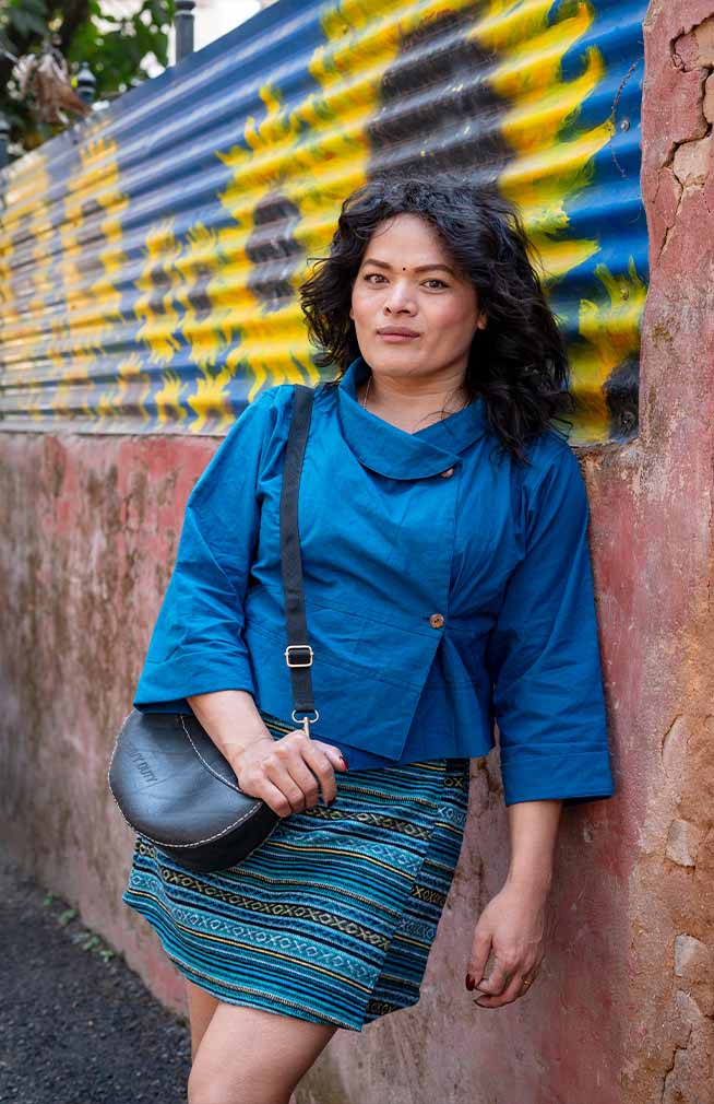 recycled rubber moon shaped bag fair trade Nepal
