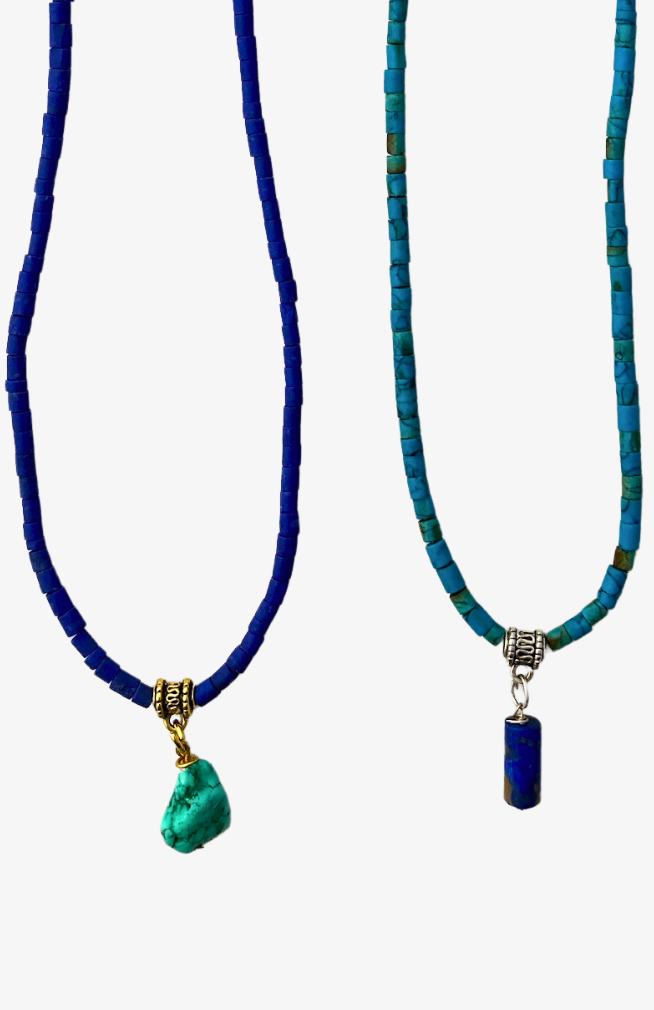 Hanging rough stone cylinder bead necklace from Nepal