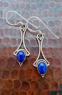 Handcrafted Sterling Silver Oval Gemstone Abstract Earrings