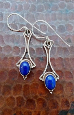 Handcrafted Sterling Silver Oval Gemstone Abstract Earrings